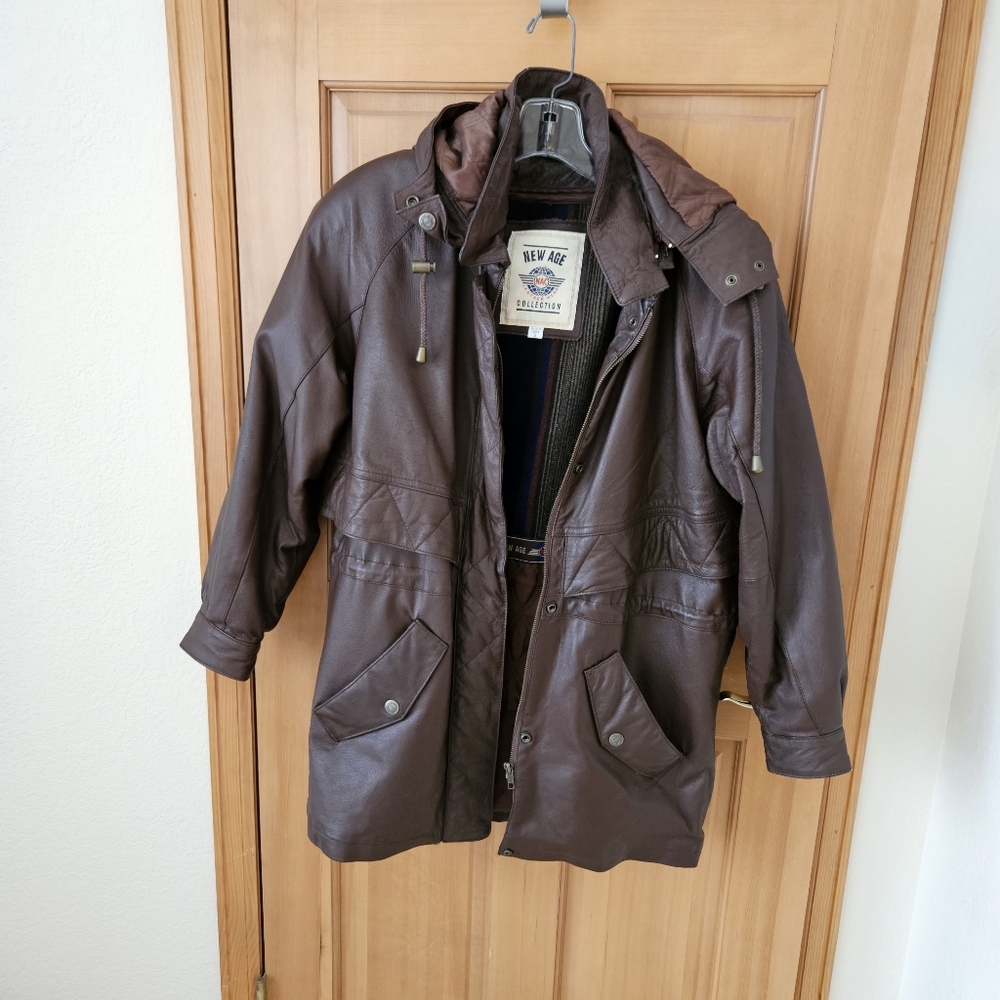 New Age Size S Women's Brown Leather Drawstring Lined Jacket